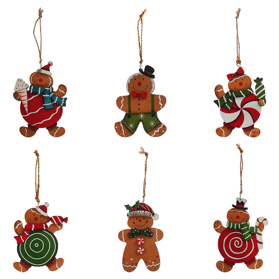 Plywood Gingerbread Christmas Ornaments Set/6