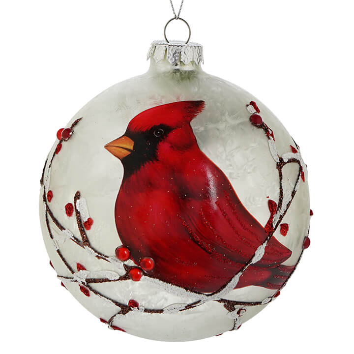 Snowy Cardinal Ball Ornament