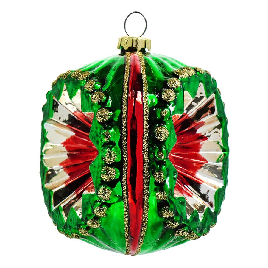 Green & Red Retro Wave Indent Ornament