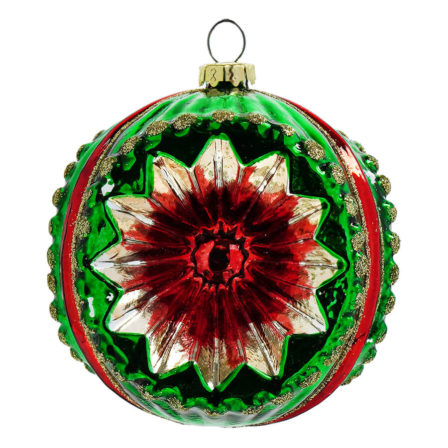 Green & Red Retro Wave Indent Ornament