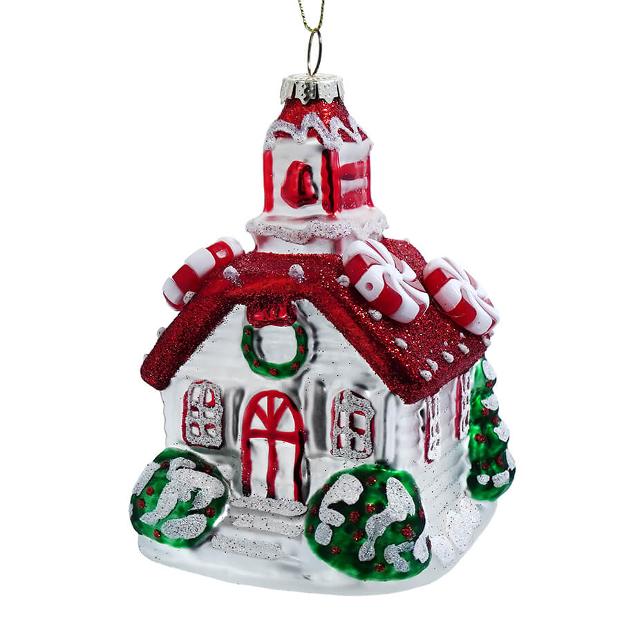 Glass Peppermint House Ornament