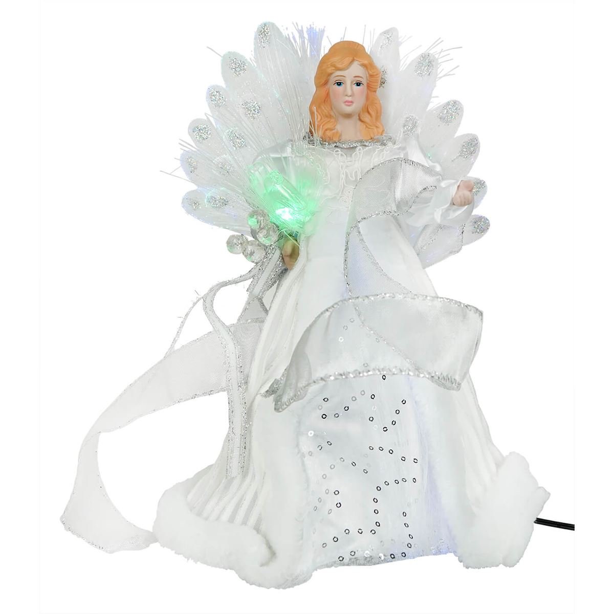 Fiber-Optic White & Silver Angel LED Lighted Treetoper