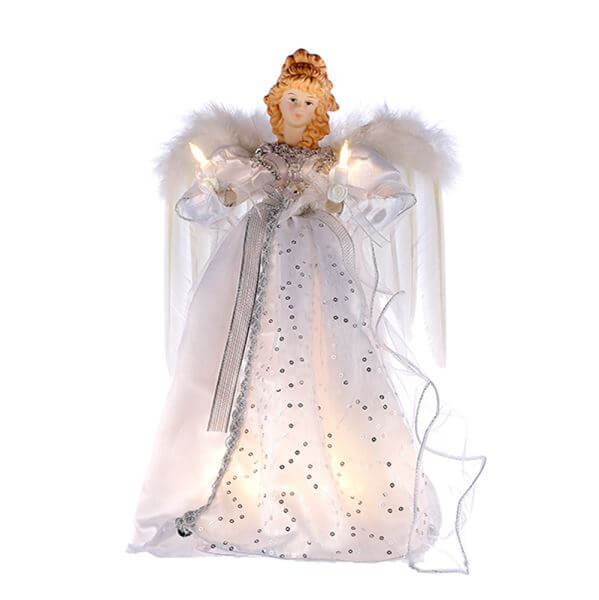 Lighted Silver & White Angel Tree Topper