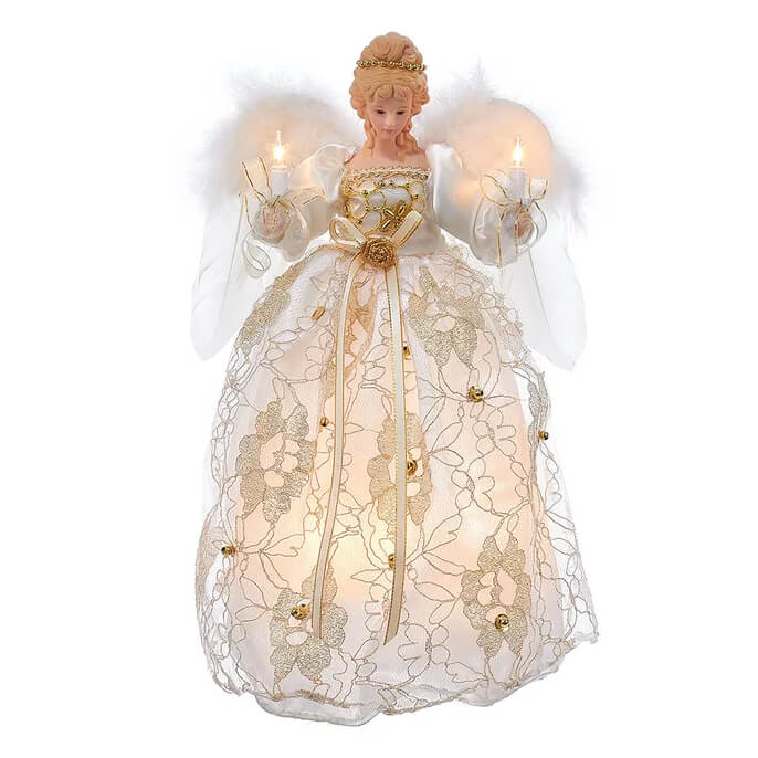 Lighted Ivory & Gold Angel Tree Topper