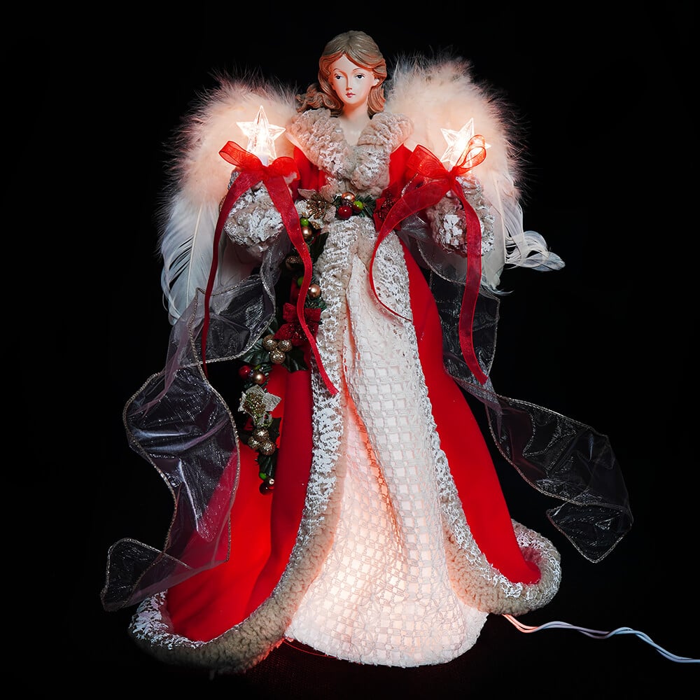 Lighted Red & Ivory Angel Tree Topper
