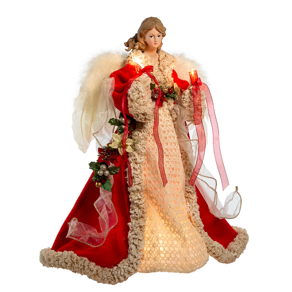 Lighted Red & Ivory Angel Tree Topper