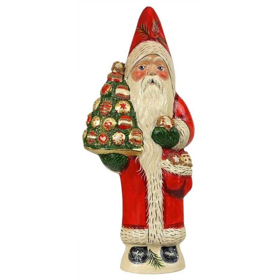 Santa Holding a Tree of Ornaments