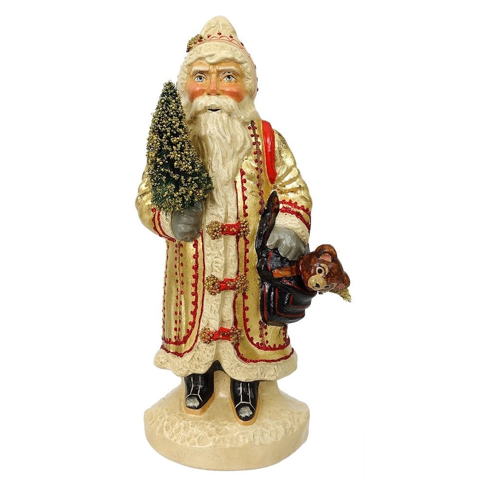 Santa in Gold Coat with Bear & Tree