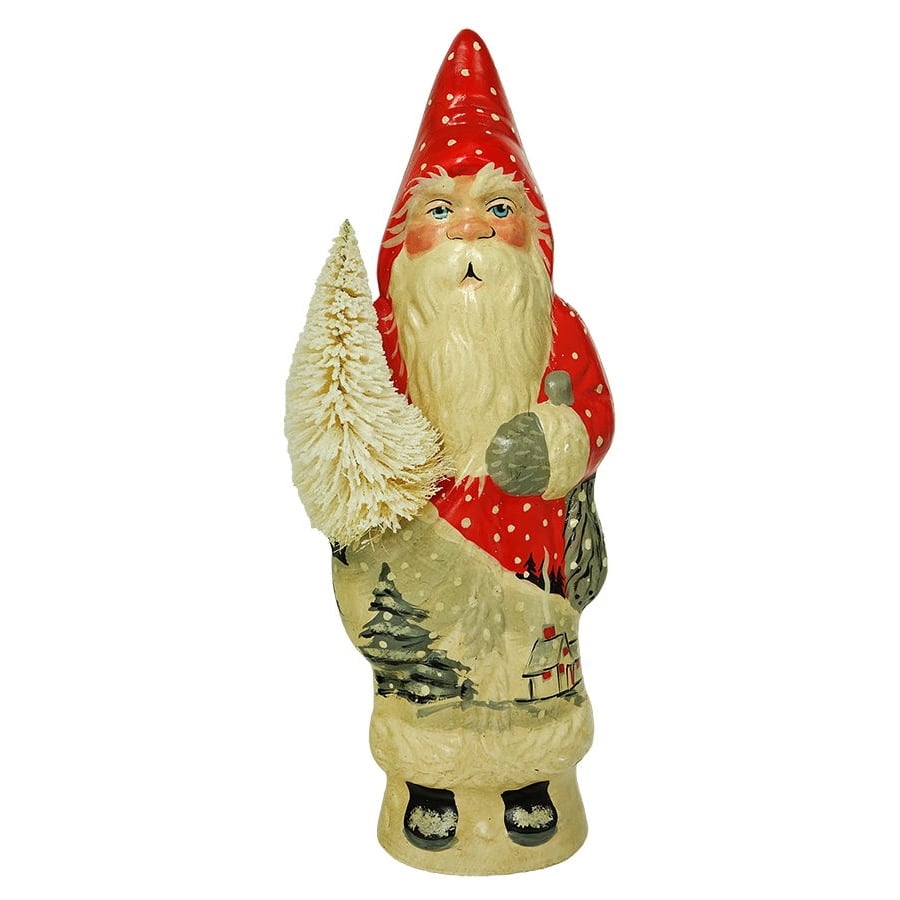 Red and White Village Scene Father Christmas with Tree