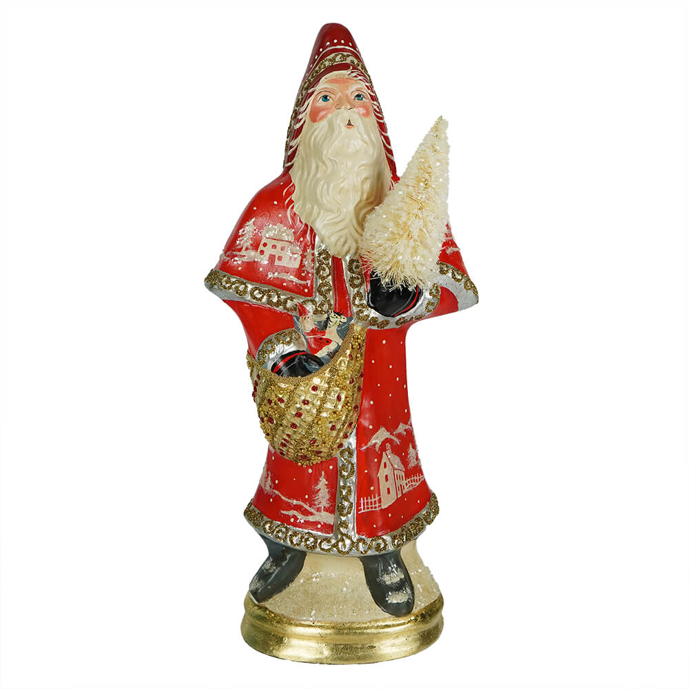 Red Father Christmas With Village Scene