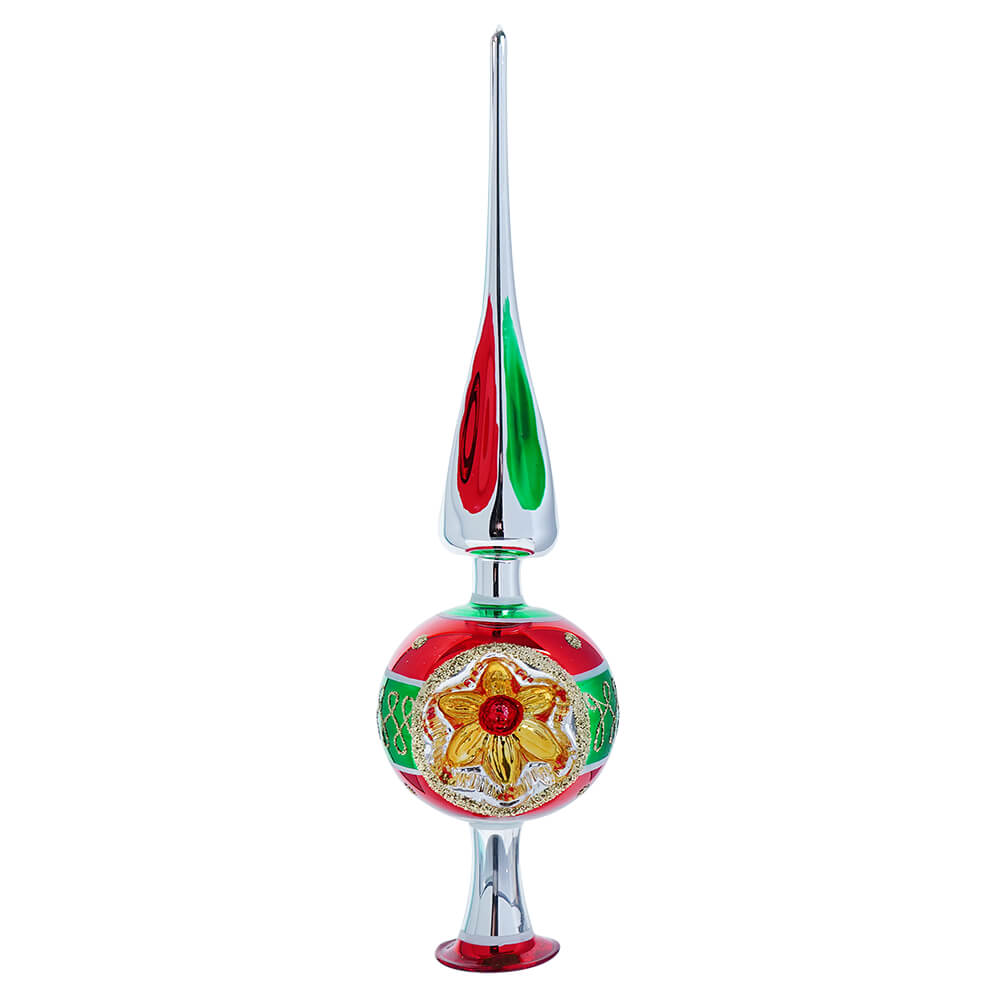 Silver, Green, Red & Gold Finial Tree Topper