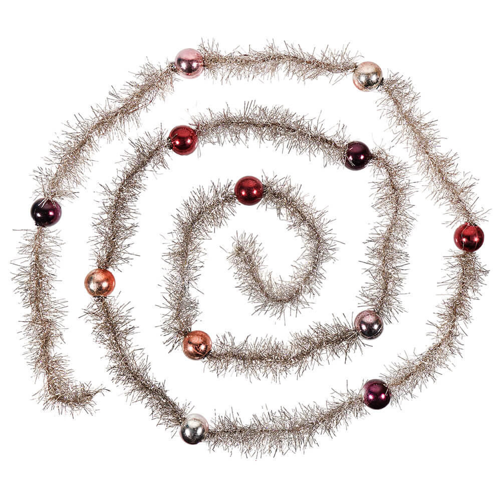 Silver Tinsel Garland With Red & Pink Beads