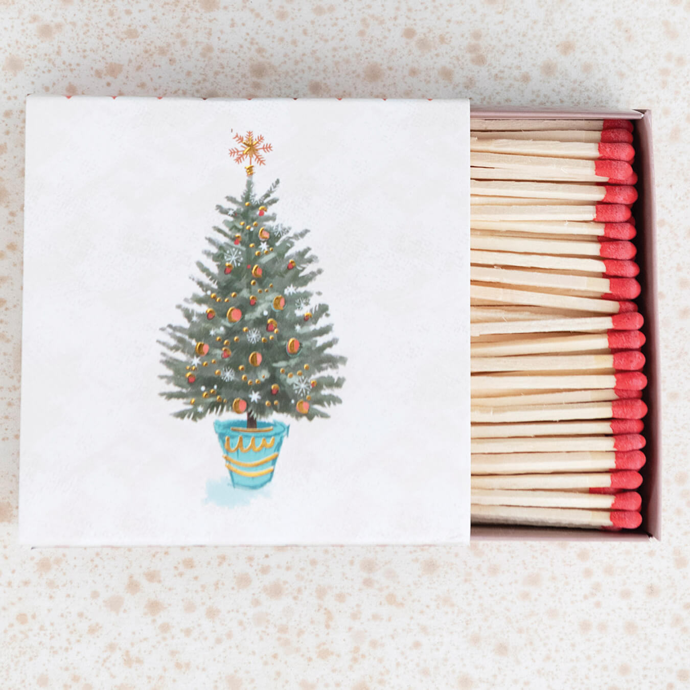 Safety Matches in Matchbox with Potted Christmas Tree